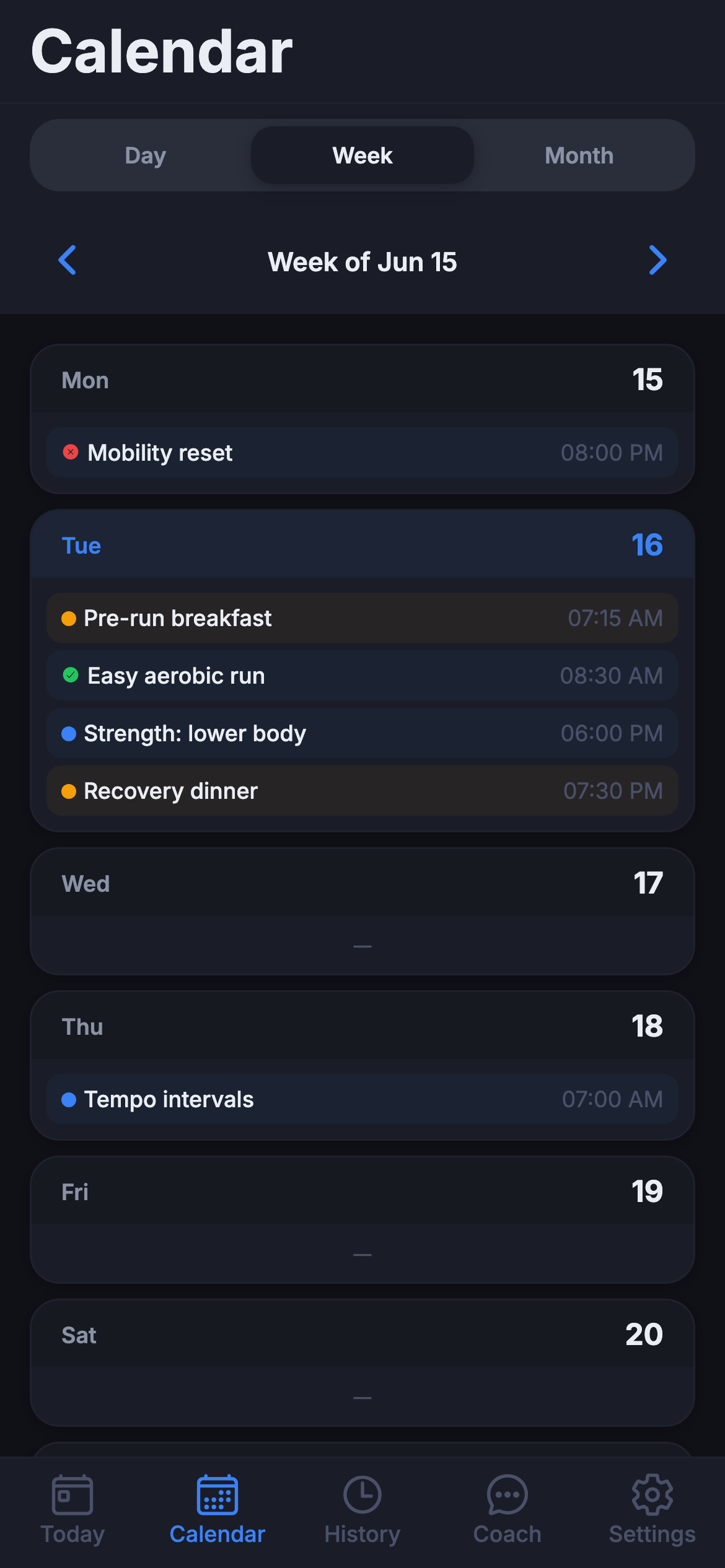 Current Calendar week screenshot